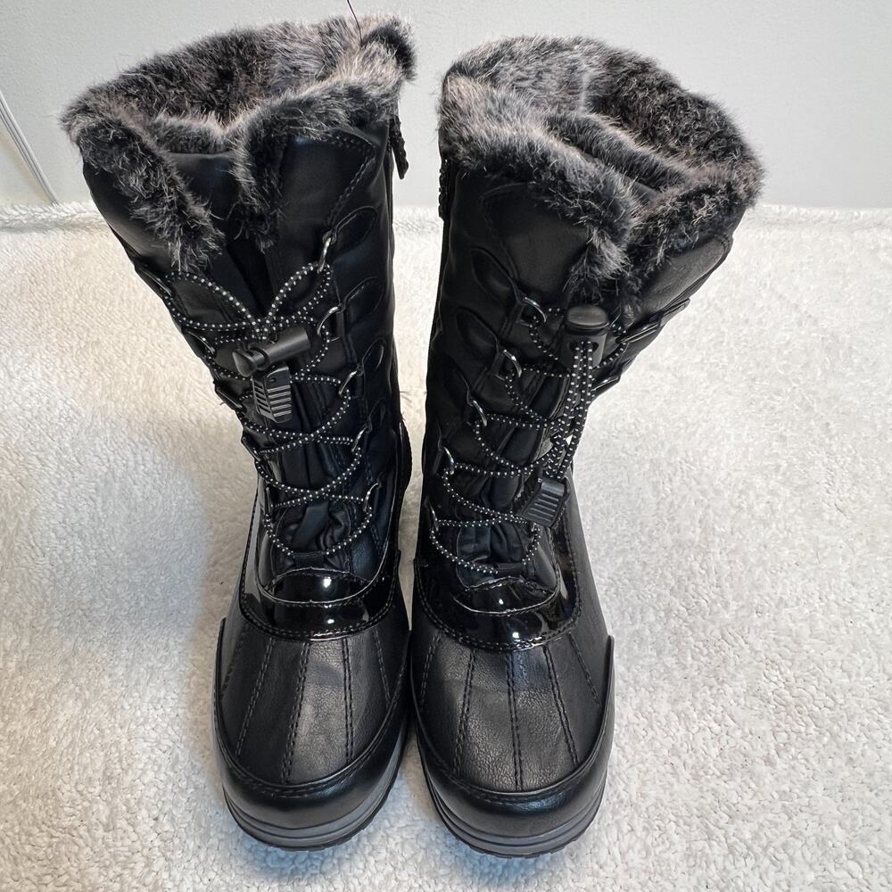 Totes Women's Boots Lisa Black Waterproof Lace Up Faux Fur Winter, Size 8